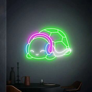 Schildkröte mit Kopfhörern LED-Neonschild Wohnzimmer Kinderzimmer