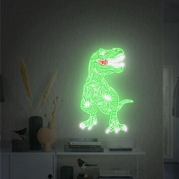 Dinosaurier LED Neonschild in leuchtendem Grün mit detailreicher Linienführung für moderne Wanddekoration und Kinderzimmer