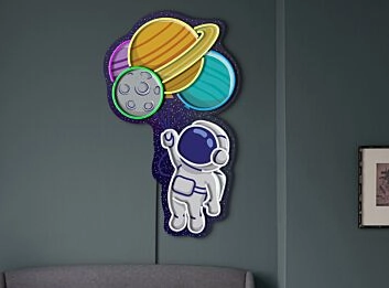 Astronaut mit Planetenballons LED-Neonschild Kinderzimmer Wohnzimmer