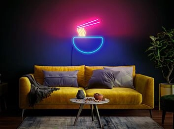 Schüssel mit Nudeln und Essstäbchen LED-Neonschild für Wohnzimmer oder Restaurant