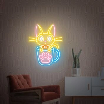 Enhance your living space or celebrate in style: Perfect for bedroom ambiance, office flair, or party vibes with Cat In A Cup Led Neon Sign Bedroom Decor.