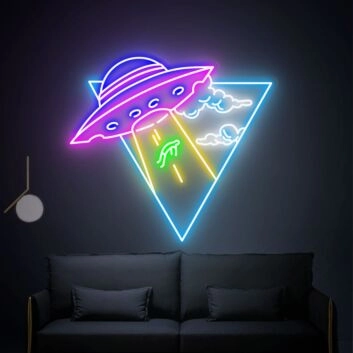UFO mit Straße und Wolken LED-Neonschild für Wohnzimmer Gamingzimmer