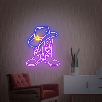 Cowboyhut und Cowboystiefel LED-Neonschild Wohnzimmer Bar