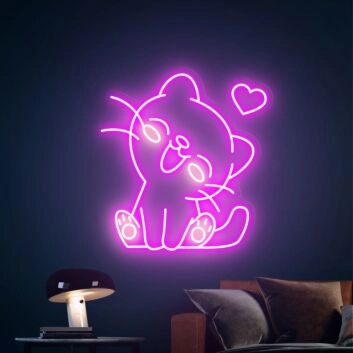 lächelnde Katze mit Herz LED-Neonschild Wohnzimmer Kinderzimmer
