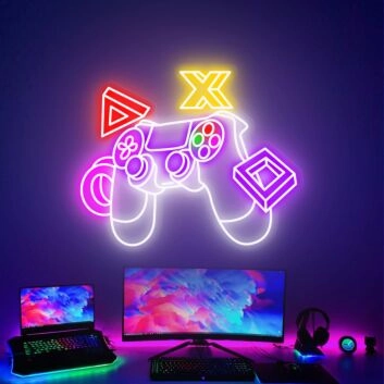 Level Up Your Game Room, Office, or Party Ambiance with the Game Controller LED Neon Sign Gaming Room Decor.