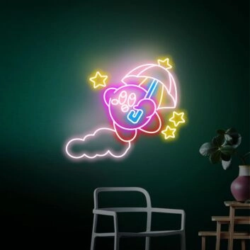 Comicfigur mit Regenschirm und Sternen LED-Neonschild Kinderzimmer Gamingraum