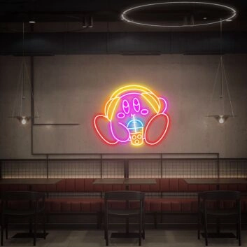 Add a Playful Glow to Your Game Room or Party with Kirby Drink Bubble Tea Led Neon Sign - A Perfect Cute Kirby Gift for Home Decor, Bars, and Celebrations.