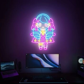Niedliches LED Neonschild mit kawaii Cartoon Figur für Gaming Zimmer und moderne Wanddekoration