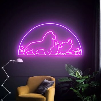 Löwe mit Warzenschwein und Erdmännchen Silhouette LED-Neonschild Wohnzimmer Kinderzimmer