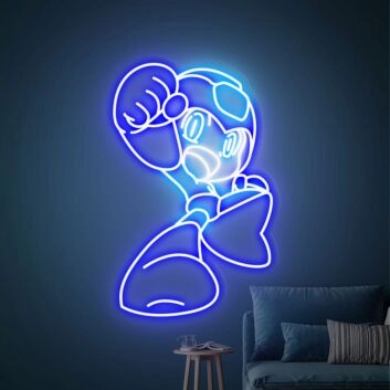 Retro Gaming LED Neonschild mit futurischer Roboter Figur im Action Stil