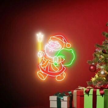 Weihnachtliches LED Neonschild mit fröhlichem Weihnachtsmann und leuchtenden Farben für festliche Wanddekoration