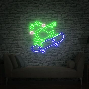 Skateboard fahrender Frosch LED-Neonschild Wohnzimmer Jugendzimmer