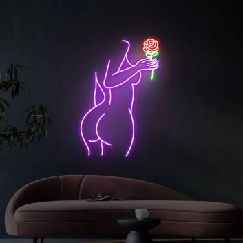 Abstrakte Frau mit Rose LED-Neonschild für Wohnzimmer oder Atelier