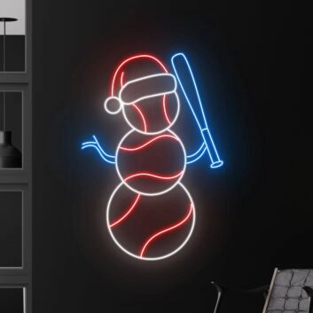 Schneemann mit Baseballschläger LED-Neonschild für Wohnzimmer Sportbar