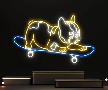 Brighten Your Space: Bulldog Skateboarding Led Neon Sign, Perfect for Home Decor, Bars, Offices, and Skate Shops.