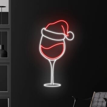 Weinglas mit Weihnachtsmütze LED-Neonschild für Bar und Weihnachten