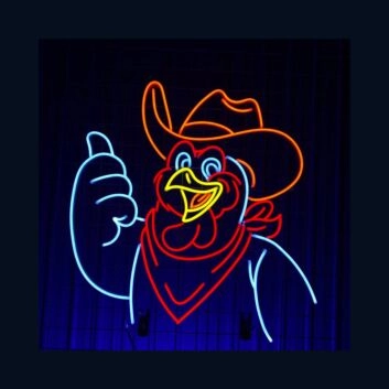 Neon LED Wandlicht mit Cartoon Hahn im Cowboy Stil für Bar Küche Partykeller oder Gaming Raum