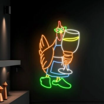 Huhn mit Weinglas LED-Neonschild für Bar Restaurant