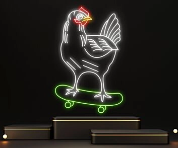 Huhn auf Skateboard LED-Neonschild Wohnzimmer Jugendzimmer
