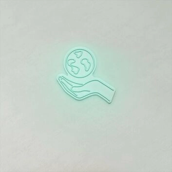 Hand mit Erdkugel LED-Neonschild Wohnzimmer Büro