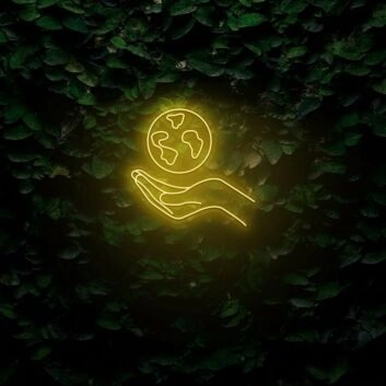 Hand mit Erdkugel LED-Neonschild Wohnzimmer Büro