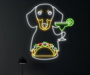 Dackel mit Taco und Cocktailglas LED-Neonschild für Bar Restaurant