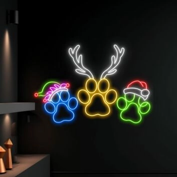 Pfotenabdrücke mit Weihnachtsdekoration LED-Neonschild Wohnzimmer Haustierbereich