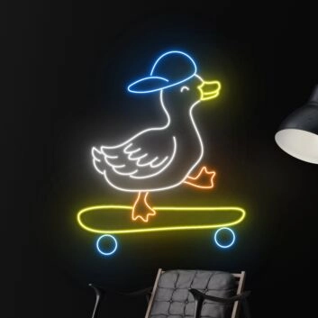 Ente auf Skateboard mit Hut LED-Neonschild Wohnzimmer Kinderzimmer