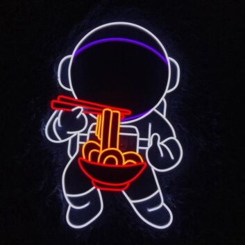 Neon LED Wandlicht Astronaut mit Ramen Schüssel modernes Pop Art Design für kreative Räume
