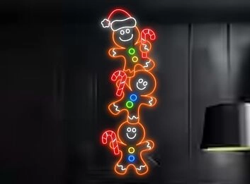 Lebkuchenmännchen mit Zuckerstange LED-Neonschild für Weihnachten Wohnzimmer
