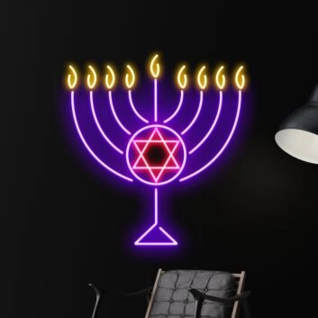 Menora mit Davidstern LED-Neonschild für Wohnzimmer und religiöse Feier