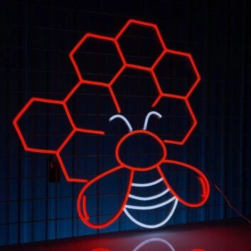 Biene mit Wabenmuster LED-Neonschild für Kinderzimmer und Café