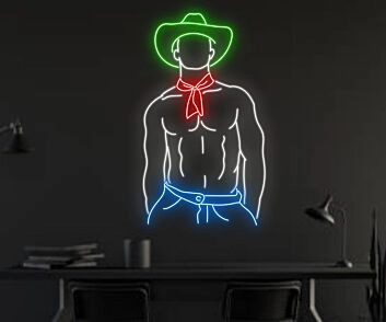 Cowboy mit Hut und Halstuch LED-Neonschild für Bar Club