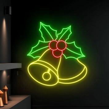 Weihnachtsglocken mit Stechpalmenblättern LED-Neonschild Wohnzimmer Weihnachtsdekoration