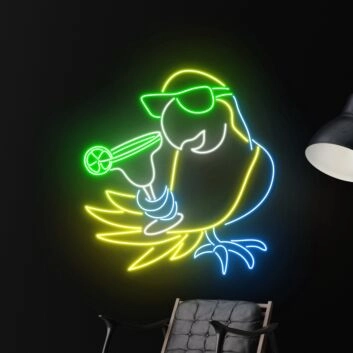 Papagei mit Cocktailglas LED-Neonschild für Bar und Wohnzimmer