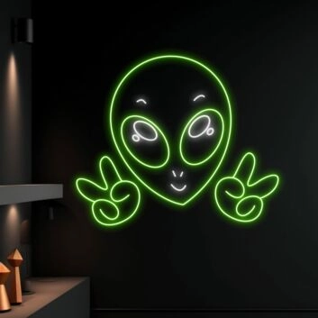 Alienkopf mit Peace-Handzeichen LED-Neonschild Gamingzimmer Bar