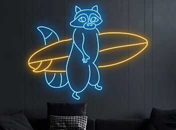 Waschbär mit Surfbrett LED-Neonschild Wohnzimmer Kinderzimmer