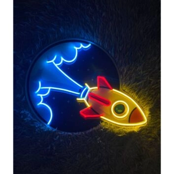 Rakete im Weltraum LED-Neonschild für Kinderzimmer und Gaming Raum