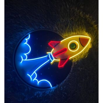 Rakete im Weltraum LED-Neonschild für Kinderzimmer und Gaming Raum
