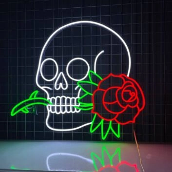 Totenkopf mit Rose LED-Neonschild für Bar Tattoo Studio