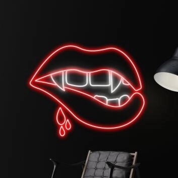 Vampirgebiss mit Blutstropfen LED-Neonschild für Bar Club