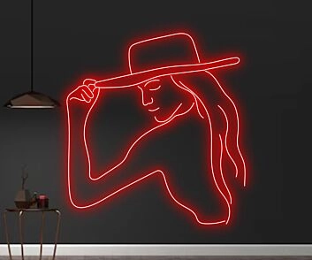 Frau mit Hut LED-Neonschild für Wohnzimmer oder Boutique