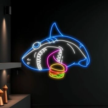 Hai mit Burger LED-Neonschild für Restaurant Bar