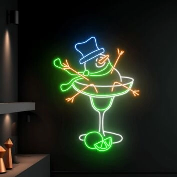 Schneemann in Cocktailglas LED-Neonschild für Bar Winterparty