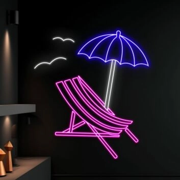 Liegestuhl mit Sonnenschirm LED-Neonschild für Wohnzimmer Bar