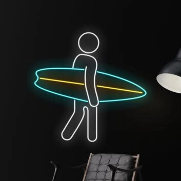 Surfer mit Surfbrett LED-Neonschild für Wohnzimmer oder Bar