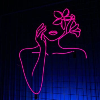 Frauenportrait mit Blumen LED-Neonschild für Wohnzimmer Studio