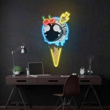 Astronautenhelm als Eiskugel mit Kirschen LED-Neonschild für Wohnzimmer Büro
