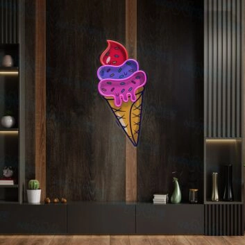 Eiswaffel mit drei Kugeln und Streuseln LED-Neonschild für Eisdiele oder Café