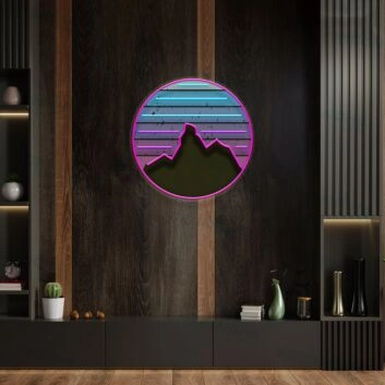 Bergsilhouette im Kreis LED-Neonschild für Wohnzimmer oder Büro